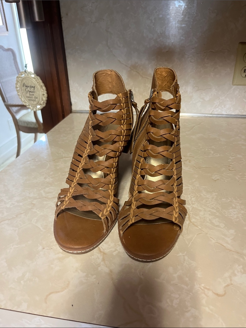 Cato Brown Braided Open-Toe Heel Sandals